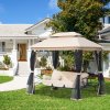 Outsunny 3 Seater Swing Chair 3-in-1 Convertible Garden Swing Seat Bed Gazebo Patio Bench Outdoor with Double Tier Canopy, Cushioned Seat, Mesh Sidewalls, Beige