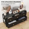 HOMCOM Chest of Drawers, 5 Drawer Fabric Dresser with PU Leather Surface, Steel Frame, Storage Organizer Unit for Bedroom, Living Room, Hallway, Closet, Easy to Assemble, Black
