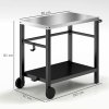 Outsunny Outdoor Grill Dining Cart 2-Shelf Movable Pizza Oven Table Stand with Stainless Steel Top, Portable BBQ Trolley Food Prep Outdoor Kitchen BBQ Station with Hooks Wheels Handle, Charcoal Grey