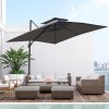 Outsunny 2.7 x 2.7(m) Cantilever Parasol with Aluminium Frame, Crank and Tilt, 360-Degree Rotation, Double Top Garden Umbrella with Base and Cover, Dark Grey