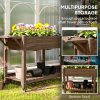 Outsunny Raised Garden Bed, Wooden Elevated Planter Box with Lockable Wheels, Side Tables and Bottom Shelf, Outdoor Planter with Liner and Drainage Holes for Vegetables, Flowers, Fruits, Carbonised