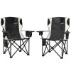 Outsunny Set of 2 Folding Camping Chairs, Padded Camping Chairs with Adjustable Armrests, Portable & Lightweight Folding Camp Chair with Cooler Bag, Cup Holder and Side Pockets, Black