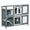 PawHut Rabbit Hutch Outdoor Guinea Pig Hutch 2 Tier Wooden Cage w/ Ramp, Divider, Openable Roof, 125 x 48 x 100cm - Grey