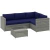 Outsunny 3 Pieces PE Rattan Garden Furniture Set with 10 cm Thick Cushions, 4 Seater Garden Corner Sofa Set with Glass Top Coffee Table, Outdoor Furniture for Patio, Porch, Blue