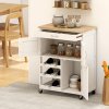 HOMCOM Modern Kitchen Trolley, Rolling Island Storage Cart with Drawer, 9-bottle Wine Rack, Door Cabinets, Wooden Countertop, White