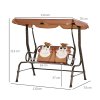 Outsunny 2 Seater Kids Garden Swing Seat, Children Outdoor Patio Lounge Chair for Gardens w/ Adjustable Awning, Seatbelt, Monkey Pattern - Brown