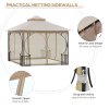Outsunny 3 x 3m Garden Gazebo Patio Party Tent Shelter Outdoor Canopy Double Tier Sun Shade with Metal Frame and Netting, Beige