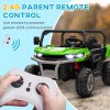 HOMCOM 2 Seater Kids Ride On Car with Electric Bucket, 12V Battery Powered Electric UTV with Shovel, Parental Remote, 4 Spring Suspension Wheels, Working Horn, Music - Green