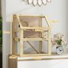 PawHut Wooden Hamster Cage, 3 Tier Gerbil Cage with Detachable 32cm Deep Bottom, Hut, Seesaw, Exercise Wheel, Ramps, Natural Wood Finish