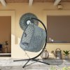 Outsunny Outdoor Double Hanging Chair, Swing Chair with Metal Stand, Thick Padded Cushion, Foldable Basket and Cup Holders, for Indoor and Outdoor, Charcoal Grey