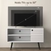 HOMCOM TV Stand Cabinet for  TVs, TV Unit with Open Shelves, Soft-close Door and Cable Holes, Entertainment Unit for Living Room