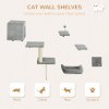PawHut Cat Wall Shelves, 6-Piece Cat Wall Furniture Set with Condo, Platforms, Sisal Scratching Post, Bed and Toy Ball, for Climbing, Sleeping, Playing, Grey