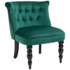 HOMCOM Velvet Accent Chair, Button Tufted Wingback Chair with Rubber Wood Legs for Living Room, Bedroom, Dark Green