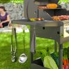 Outsunny 3 Burner Gas BBQ Trolley with See-through Lid, 7.5 kW Propane Gas Barbecue Grill with Thermometer, Wheels, Warming Rack, Shelves, Black