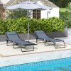 Outsunny 2 Piece Foldable Sun Loungers, Outdoor 4 Level Adjustable Backrest Reclining Chaise Chairs, Steel Frame Recliner Chair for Camping, Hiking, Grey