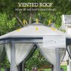 Outsunny 3 x 4m Garden Gazebo Hexagon Pop Up Gazebo Party Tent Canopy Double Roof Instant Shelter with Netting and Carry Bag for Outdoor Patio, Grey