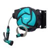 DURHAND 10m Garden Hose Reel Wall Mounted Auto Rewind with 7 Patterns Spray Nozzle, Includes Wall Fixings