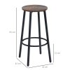 HOMCOM Bar Stools, Set of 2 Kitchen Breakfast Stools with Sturdy Steel Frame, Industrial Tall Bar Chairs, 65cm High Seat, Rustic Brown