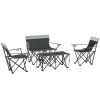Outsunny 4 Piece Foldable Camping Table and Chairs Set, Portable Picnic Table with 3 Chairs, Cup Holders and Carrying Bag, Outdoor Lightweight Table Set for BBQ, Picnic, Parties, Grey
