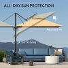 Outsunny 2.5m Cantilever Parasol with Solar Powered LED Lights, Double Top Square Overhanging Garden Parasol with 360 Rotation, Tilt Adjustment, Crank Handle, Khaki