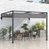 Outsunny 3 x 4m Lean To Pergola with Retractable Roof, Wall Mounted Garden Gazebo Outdoor Sun Shade Shelter for Patio, Deck