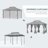 Outsunny 4m x 3(m)Garden Gazebo, Double Roof Outdoor Gazebo Canopy Shelter with Curtains, Solid Steel Frame for Lawn and Deck, Dark Grey