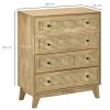 HOMCOM Chest of Drawers, 4-Drawer Storage Organiser Unit with Rattan Element for Bedroom, Living Room, Wood Effect