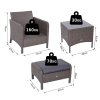 Outsunny 5 Pieces PE Rattan Garden Furniture Set with 10cm Thick Padded Cushions, Wicker Weave Outdoor Seating Chairs with 2 Armchairs, 2 Stools, Glass Top Table, Grey