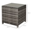 Outsunny Patio PE Rattan Side Table, Square Outdoor Coffee Table w/ Tempered Glass Top, Mixed Grey