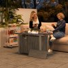 Outsunny Propane Gas Fire Pit Table for Garden, 50000 BTU Smokeless Firepit Outdoor Heater with Waterproof Cover, Glass Screen, Glass Beads and Lid, Wood Effect, 109 x 56 x 63cm, Dark Grey