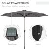 Outsunny 2.65m Garden Parasol with Lights, Solar Charged Warm Yellow LED Patio Umbrella with Crank Handle, for Balcony, Outdoor and Lawn, Charcoal Grey