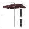 Outsunny 2 x 1.3m Garden Parasol Umbrella, Outdoor Market Table Umbrella with Ruffles & Aluminium Pole, Rectangular Tilting Parasol Sun Shade Canopy, Brown