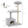 PawHut 96cm Cat Tree for Indoor Cats Condo Sisal Scratching Post Cat Tower Kitten Play House Dangling Ball Activity Center Furniture Grey