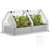 Outsunny Raised Garden Bed with Mini Greenhouse, Outdoor Metal Planter Box with Cover, for Herbs and Vegetables, Use for Patio, Garden, Balcony, White and Dark Grey