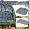 Outsunny Outdoor Double Hanging Chair, Swing Chair with Metal Stand, Thick Padded Cushion, Foldable Basket and Cup Holders, for Indoor and Outdoor, Charcoal Grey