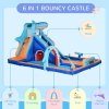 Outsunny Kids Bouncy Castle Inflatable Water Park 6 in 1 for Children Shark-Themed with Slide, Pool, Climbing Wall, Water Cannon for 3-8 Years