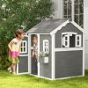 Outsunny Wooden Playhouse for Kids Outdoor Wendy House Indoor with Doors, windows, Plant Box, Floors, for 3-8 Years, for Garden, Lawn, Patio - Grey