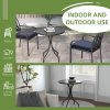 Outsunny ??66cm Garden Side Table, Round Bistro Coffee Table, Outdoor Patio Table with Steel Frame and Slat Tabletop for Balcony and Porch, Black