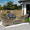 Outsunny 4 Pieces Outdoor PE Rattan Garden Furniture with Cushions, Patio Special Hand Weave Wicker Conservatory Sofa Set with Glass Top Coffee Table, Light Grey