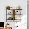 HOMCOM Floating Shelves, 104CM Wall Mounted Ladder Shelf with 4 Hooks, Rustic Hanging Display Shelf for Living Room, Entryway, Kitchen, Rustic Brown