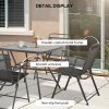 Outsunny 5-Piece Garden Dining Set with 4 Foldable Armchairs, Outdoor Furniture Set with Parasol Hole and Wood-plastic Composite Top Dining Table, Mesh Seat, Black