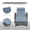 Outsunny Rattan Sun Lounger, Garden Lounger Recliner with Wheels and Adjustable Backrest, Outdoor Reclining Sunbed Garden Chair with Cushion and Headrest for Patio, Beach, Terrace, Grey
