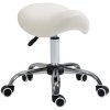 HOMCOM Cosmetic Stool 360?? Rotate Height Adjustable Salon Massage Spa Chair Hydraulic Rolling Faux Leather Saddle Stool Mobility, Cream