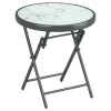 Outsunny ??45cm Garden Side Table, Outdoor Round Folding Patio Table with Imitation Marble Glass Top, Small Coffee Table, White