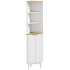HOMCOM Tall Bathroom Storage Cabinet, Slim Bathroom Storage Unit with Doors and Adjustable Shelves, Freestanding Bathroom Cabinet with Curved Profile Design, White