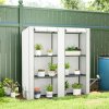 Outsunny 3 Tier Lean-to Mini Greenhouse with Reinforced PE Cover, Portable Small Greenhouse with Roll-Up Door, Grey Hemmed Edging, 144 x 48 x 152cm, White