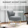 HOMCOM Armless Accent Chair, Upholstered Velvet Lounge Chair with Gold Tone Steel Legs for Bedroom, Living Room, Grey