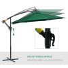 Outsunny 3(m) Garden Banana Parasol Hanging Cantilever Umbrella with Crank Handle and Cross Base for Outdoor, Sun Shade, Green