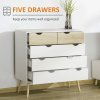 HOMCOM Nordic Style Chest of Drawers, 5 Drawer Dresser with 4 Tapered Legs and Groove Handles, Storage Organiser Side Cabinet for Bedroom, Living Room