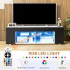 HOMCOM 145cm TV Unit with Glass Shelves and LED Light, Modern TV Stand Cabinet for Living Room, Entertainment Unit for 60 inch 4k TV